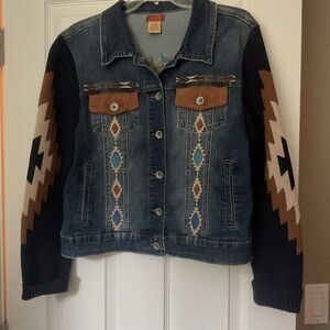 Scully Denim Jacket with Brown Suede and Blue Accents